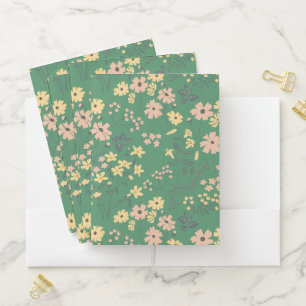 Modern Boho Green Floral Pattern Pocket Folder