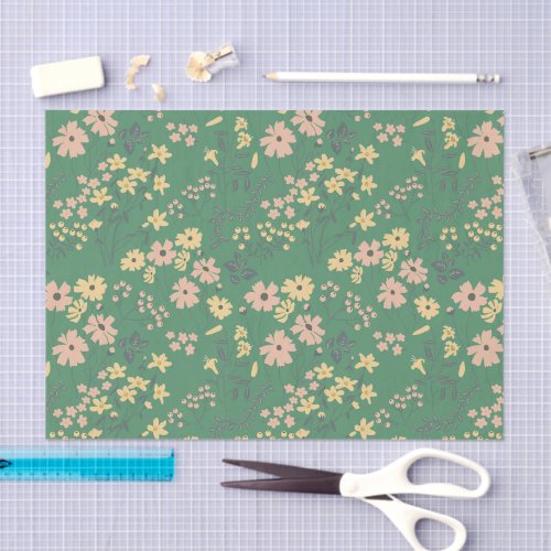 Modern Boho Green Floral Pattern Tissue Paper