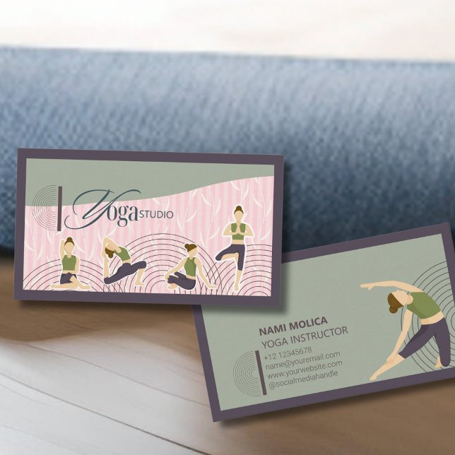 Modern Boho Green Pink Yoga Instructor Business Card (Creator Uploaded)