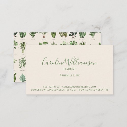 Modern Boho Green White Plants Botanical Florist Business Card