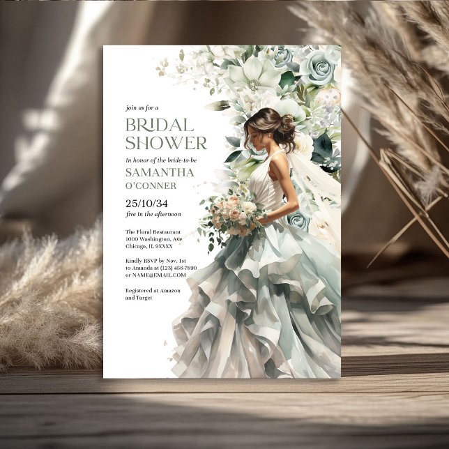 Modern boho greenery eucalyptus bride with veil invitation (Modern boho greenery eucalyptus bride with veil invitation)