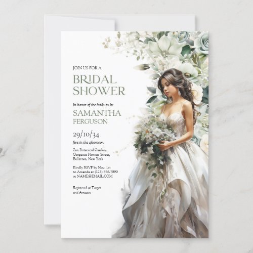 Modern boho greenery eucalyptus wedding dress invitation