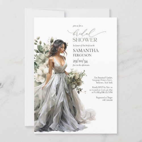 Modern boho greenery eucalyptus wedding gown invitation