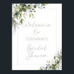 Modern Boho Greenery Foliage Bridal Shower Welcome Poster<br><div class="desc">Modern Boho Greenery Foliage Bridal Shower Welcome Sign Modern greenery bridal shower welcome sign with a chic bohemian feel featuring a foliage arrangement with palm leave in various shades of green and gray. This boho foliage bridal shower welcome sign also features a green fine line frame and modern calligraphy heading....</div>