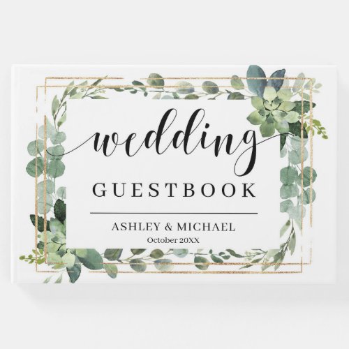 Modern Boho greenery foliage succulent wedding Guest Book