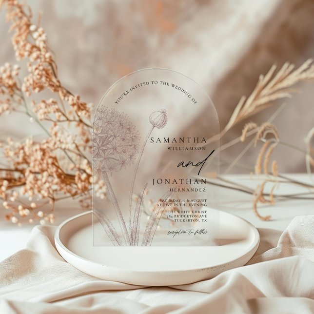 Modern Boho Greenery Minimal Wedding Acrylic Invitations (Creator Uploaded)