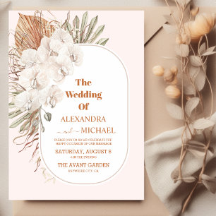 modern boho greenery pampas grass wedding invitation