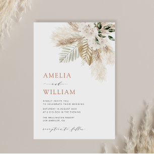 modern boho greenery pampas grass wedding invitation