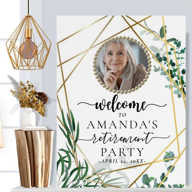 Modern Boho Greenery Photo Retirement Welcome Sign (Creator Uploaded)