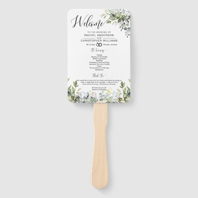 Modern Boho Greenery Wedding Program Fan (Front)