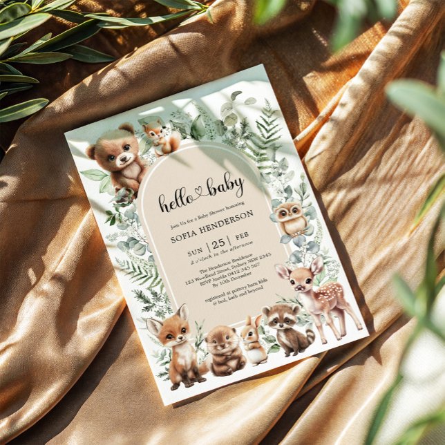 Modern Boho Greenery Woodland Animals Baby Shower Invitation (Creator Uploaded)