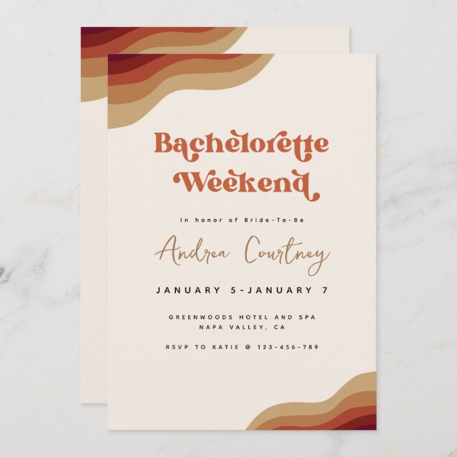 Modern Boho Groovy Terracotta Bachelorette Weekend Invitation (Front/Back)