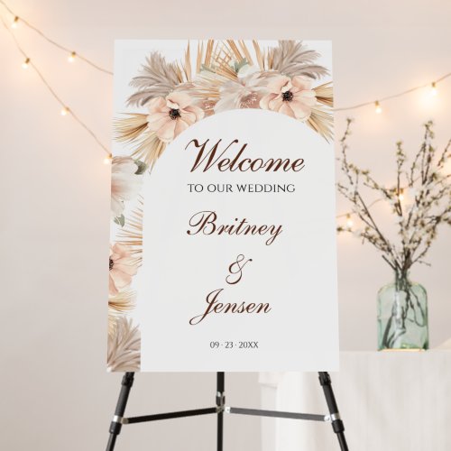 Modern Boho Half Arch Pampas Welcome Sign