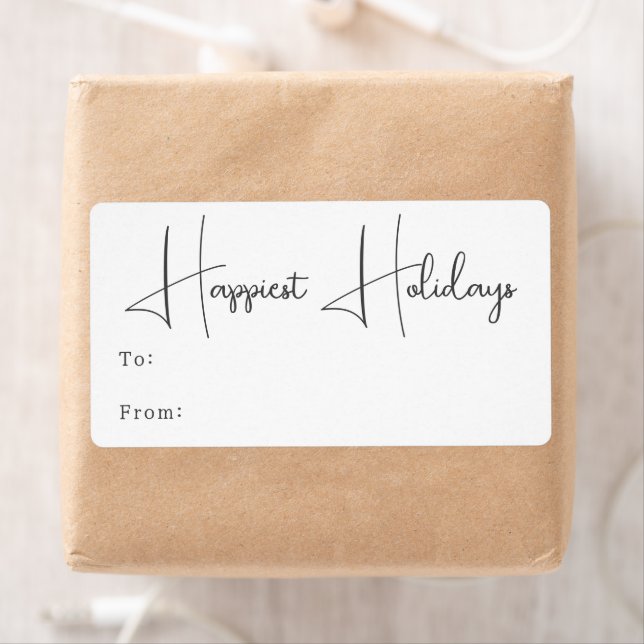 Modern Boho Happiest Holidays Rectangular Gift Label (Insitu)