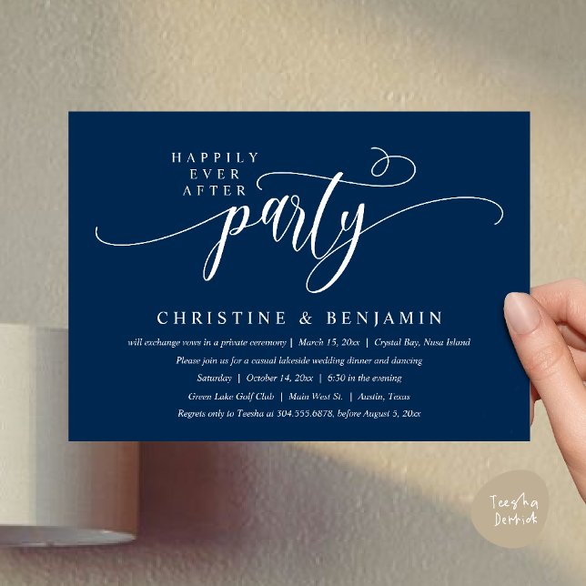 Modern Boho Happily Ever After Reception Party Invitation (Modern Boho Happily Ever After Reception Party Invitation card PDF in navy blue)
