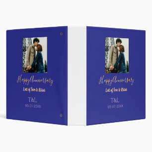 Modern boho happy anniversary add name blue orange 3 ring binder
