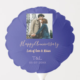 Modern boho happy anniversary add name blue orange balloon