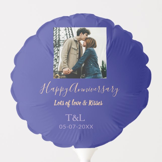 Modern boho happy anniversary add name blue orange balloon (Front)