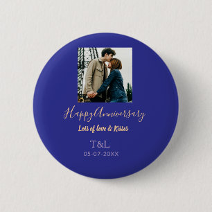 Modern boho happy anniversary add name blue orange button