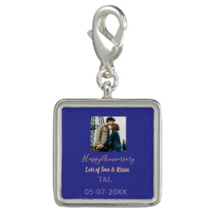 Modern boho happy anniversary add name blue orange charm