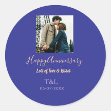 Modern boho happy anniversary add name blue orange