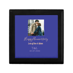 Modern boho happy anniversary add name blue orange gift box