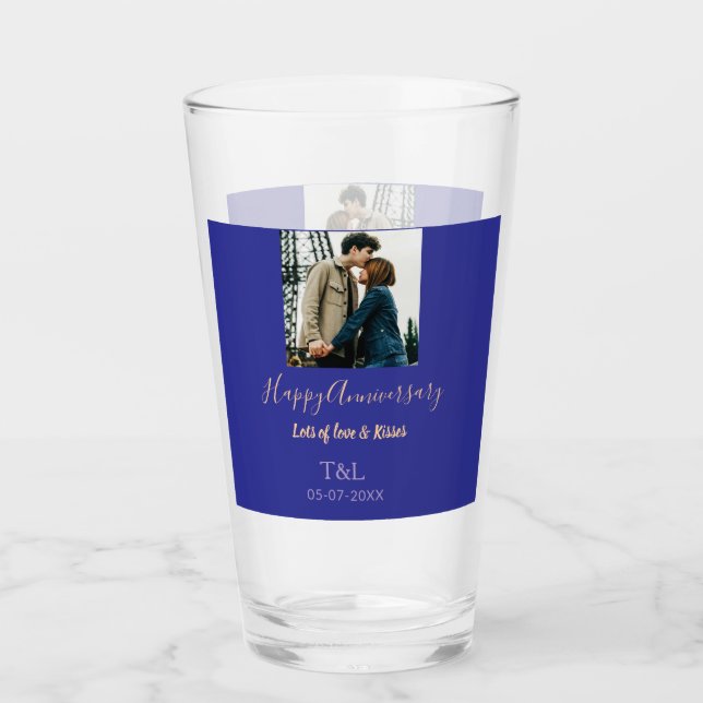 Modern boho happy anniversary add name blue orange glass (Front)