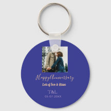 Modern boho happy anniversary add name blue orange