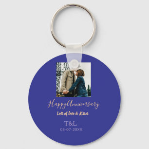 Modern boho happy anniversary add name blue orange keychain