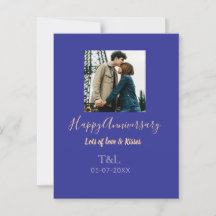 Modern boho happy anniversary add name blue orange