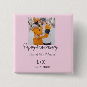 Modern boho happy anniversary add name date orange button