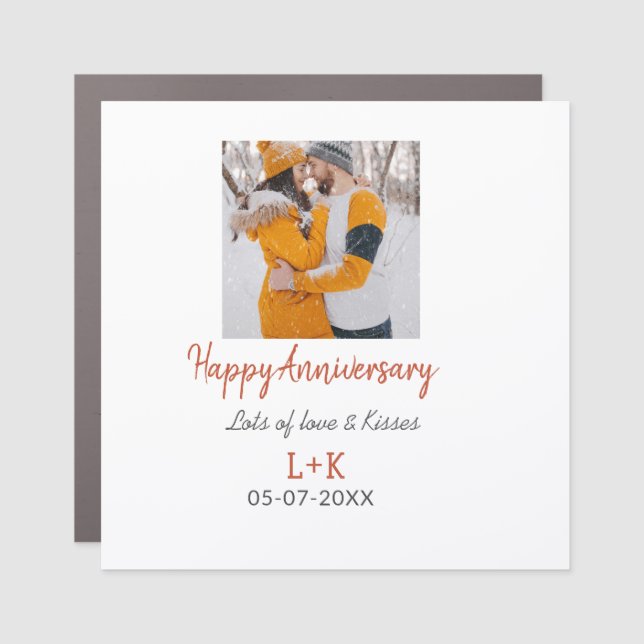 Modern boho happy anniversary add name date orange car magnet (Front)