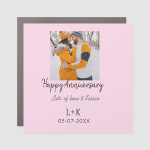Modern boho happy anniversary add name date orange car magnet
