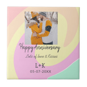 Modern boho happy anniversary add name date orange ceramic tile
