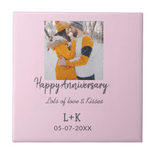 Modern boho happy anniversary add name date orange ceramic tile