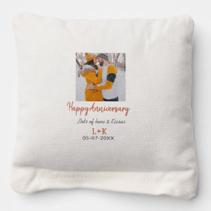 Modern boho happy anniversary add name date orange cornhole bags