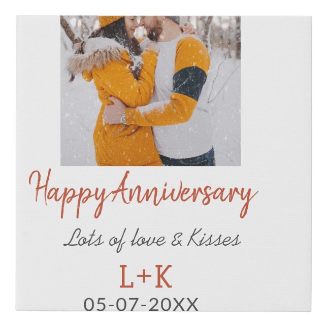 Modern boho happy anniversary add name date orange faux canvas print (Front)