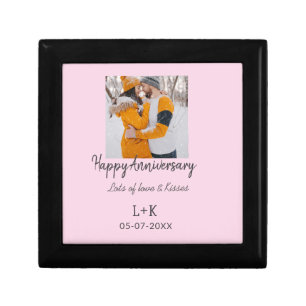 Modern boho happy anniversary add name date orange gift box