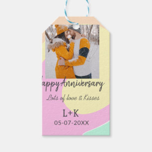 Modern boho happy anniversary add name date orange gift tags