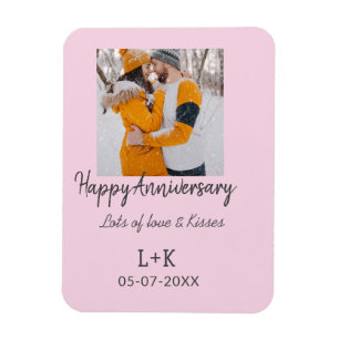 Modern boho happy anniversary add name date orange magnet