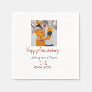 Modern boho happy anniversary add name date orange napkins