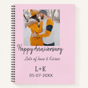 Modern boho happy anniversary add name date orange notebook