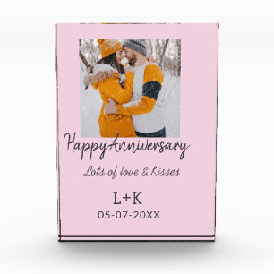 Modern boho happy anniversary add name date orange photo block