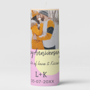 Modern boho happy anniversary add name date orange pillar candle