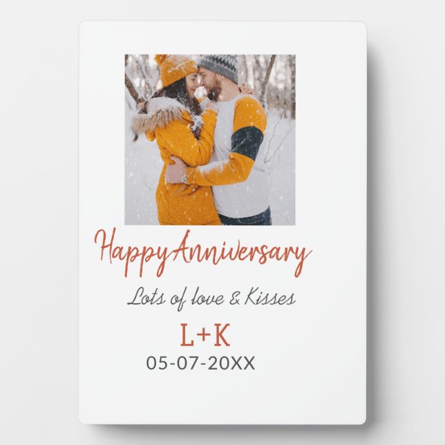 Modern boho happy anniversary add name date orange plaque (Front)