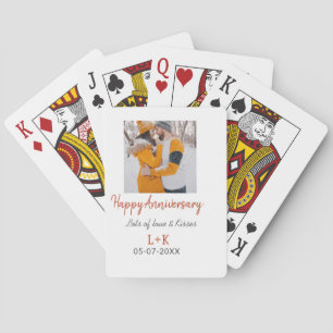 Modern boho happy anniversary add name date orange poker cards