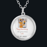 Modern boho happy anniversary add name date orange silver plated necklace<br><div class="desc">Design for couple love</div>