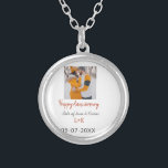 Modern boho happy anniversary add name date orange silver plated necklace<br><div class="desc">Design for couple love</div>