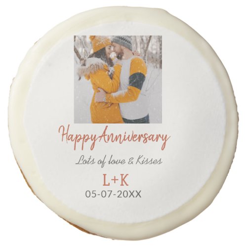 Modern boho happy anniversary add name date orange sugar cookie