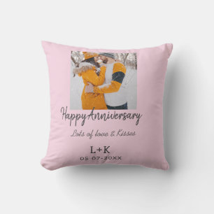 Modern boho happy anniversary add name date orange throw pillow